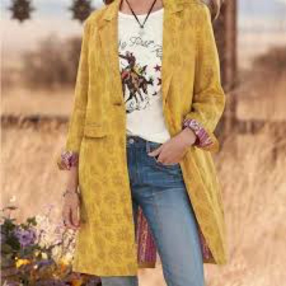 🌼 Sundance Gold Linen Jacquard Duster Coat – NWT – XXL